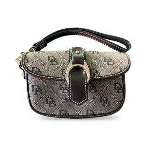 Dooney & Bourke Wristlet Signature Brown Canvas Leather Vintage Clutch